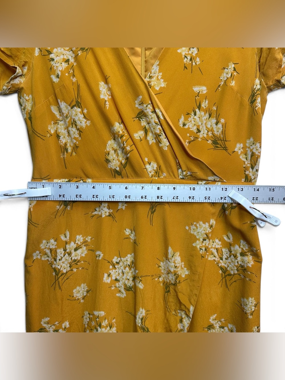 Madewell Mustard Yellow Floral Silk Wrap Midi Dress Size 6 - Picture 11 of 14